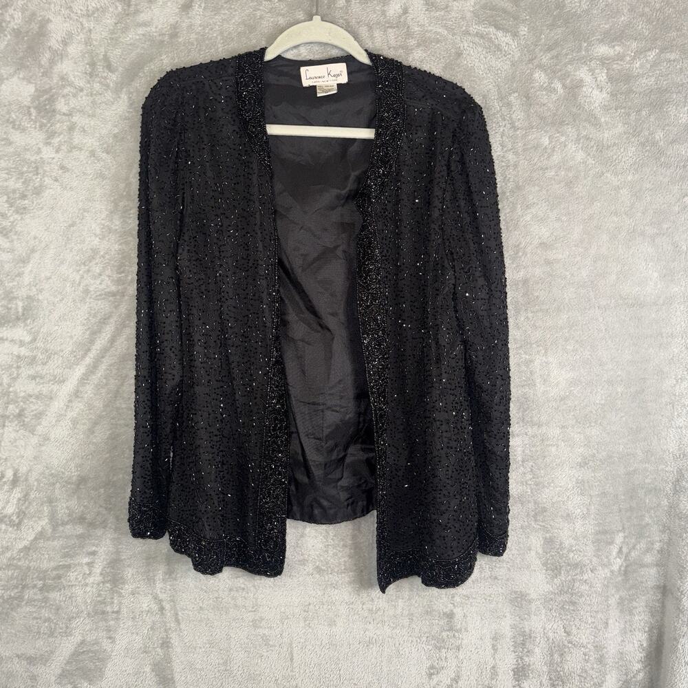 VTG Laurence Kazar Black Beaded Sequin Silk Evening Jacket Med Lined Statement